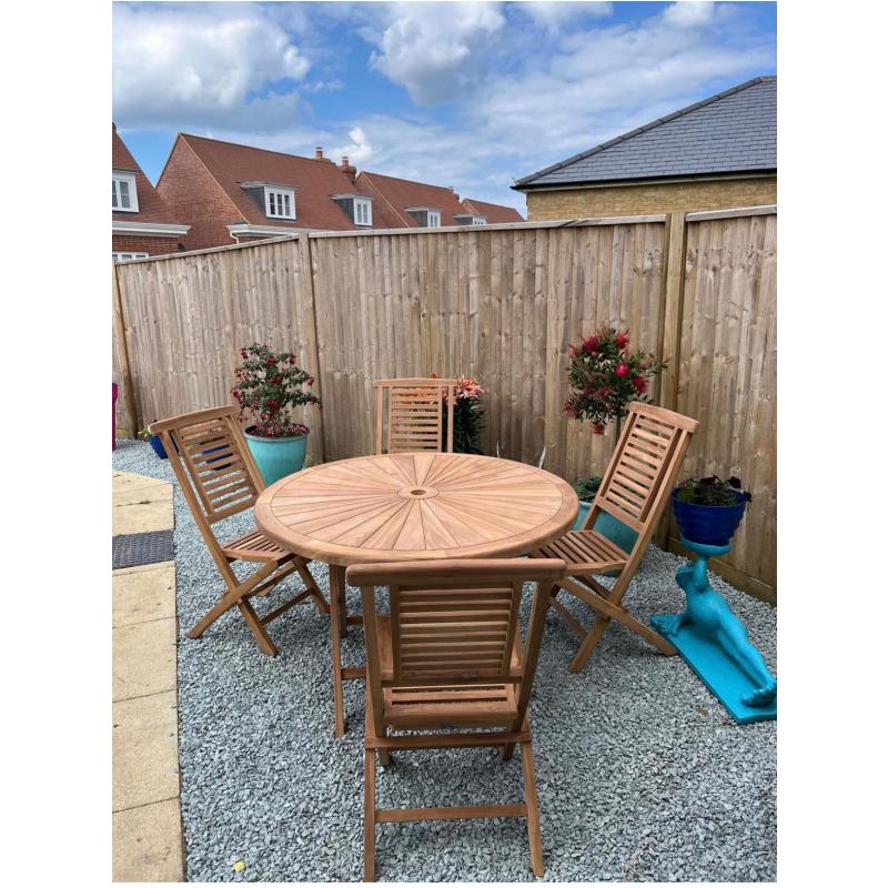 100% Teak Dining Set with 4 Folding Chairs