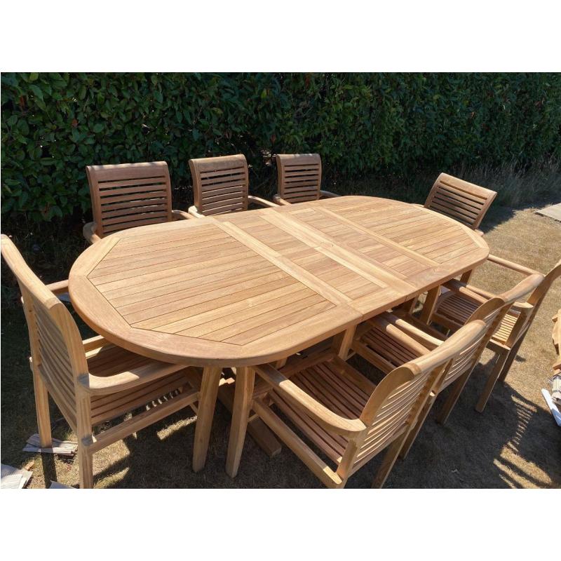 100% Teak Dining Set with 8 Folding Chairs