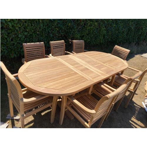 100% Teak Dining Set with 8 Folding Chairs